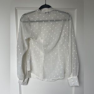 Express Sheer White Polka Dot Tie Front Button Down Blouse